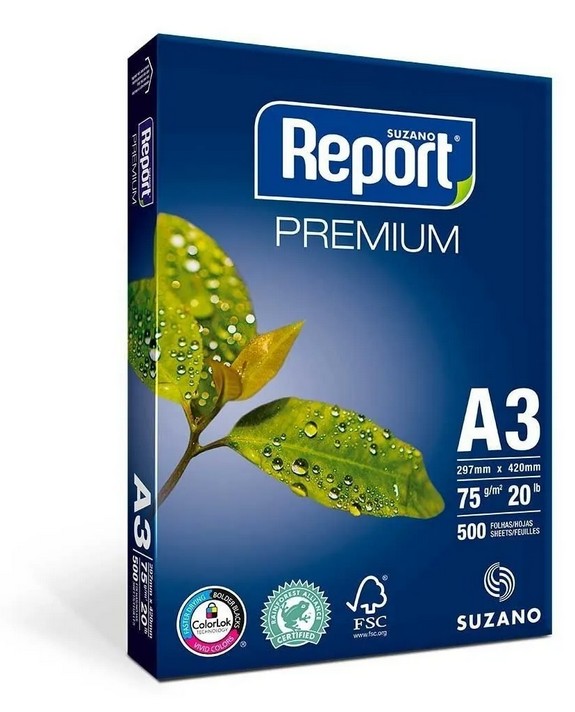 Papel Sulfite Report Premium 75g A3 Branco C/500 fls