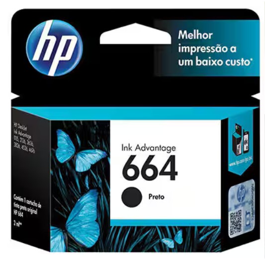 Cartucho HP Tinta 664a Preto